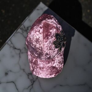 David & Young Pink Faux Velvet Bedazzled Baseball Adjustable Hat